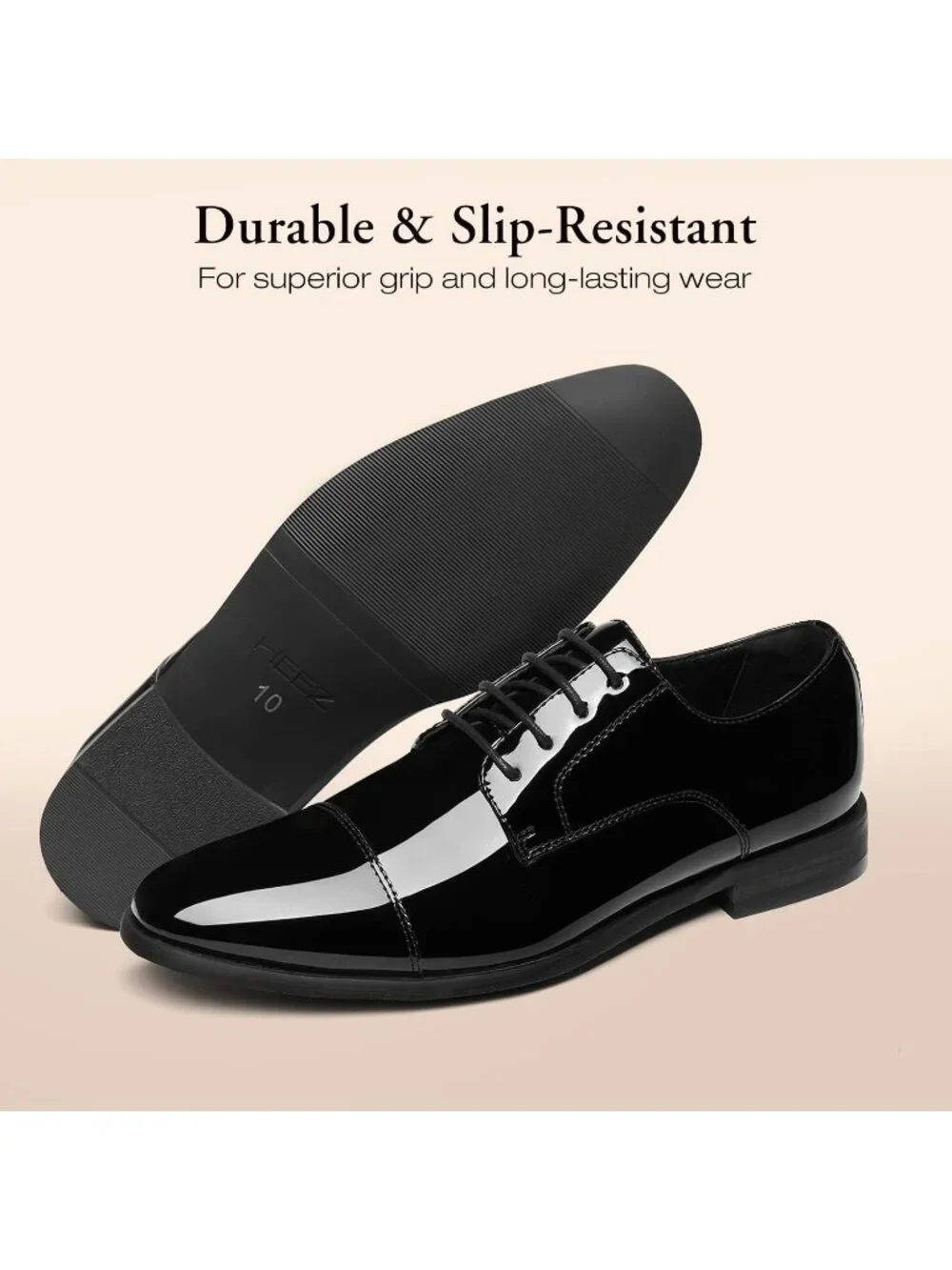 Men Black Patent Leather Shiny Cap Toe Formal Wedding Derby Oxford Tuxedo Shoes